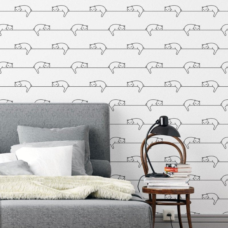 Papel de Parede Adesivo Listrado Gatinhos N019013 - Papel na Parede