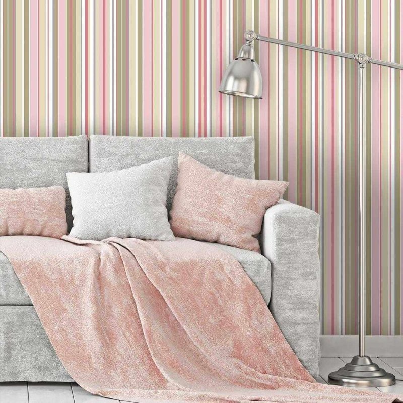 Papel de Parede Adesivo Listrado Rosa e Bege 0725 - Papel na Parede