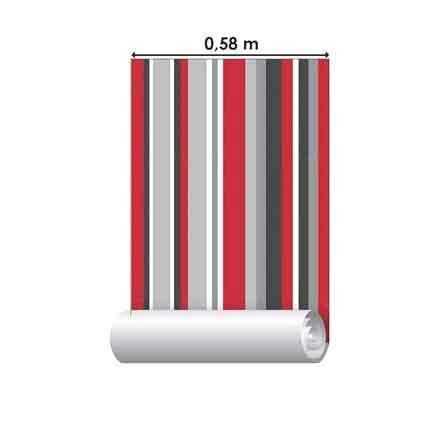 Papel de Parede Adesivo Listrado Vermelho e Cinza 1065 - Papel na Parede