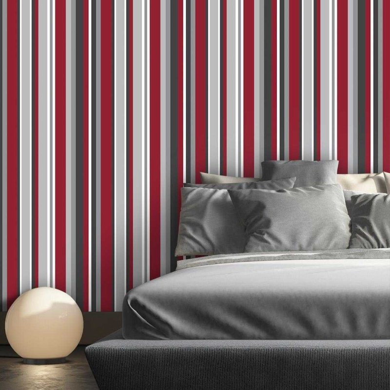 Papel de Parede Adesivo Listrado Vermelho e Cinza 1065 - Papel na Parede