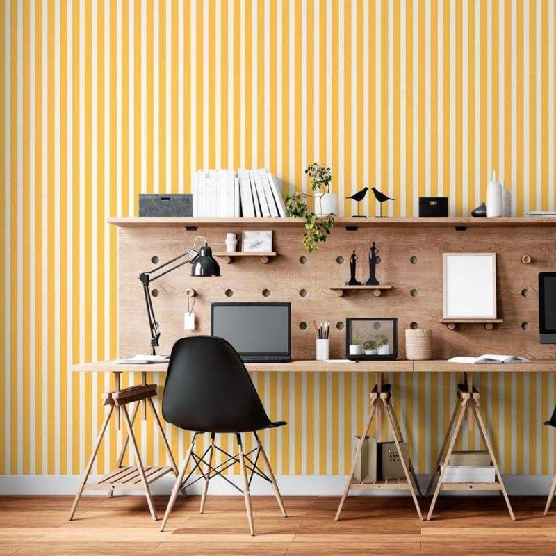 Papel de Parede Adesivo Listras Amarelo e Branco N06278 - Papel na Parede