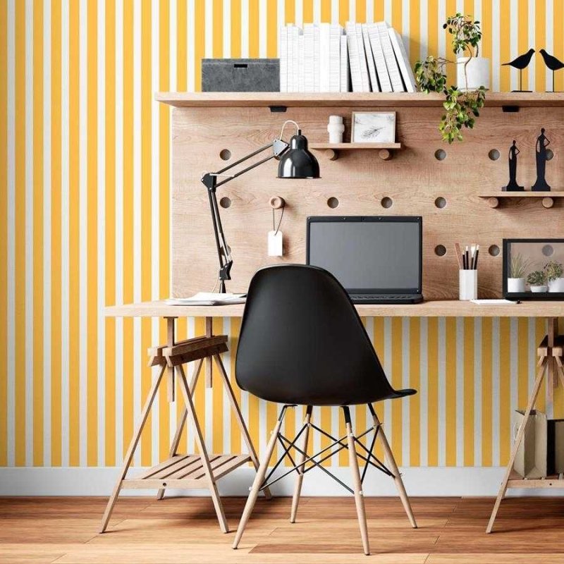 Papel de Parede Adesivo Listras Amarelo e Branco N06278 - Papel na Parede