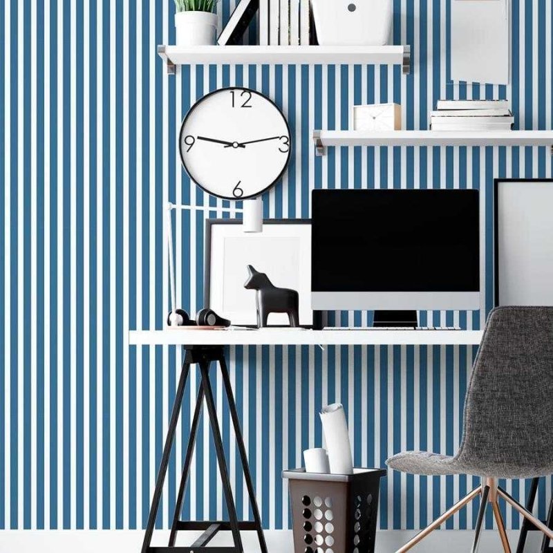 Papel de Parede Adesivo Listras Azul e Branco N06277 - Papel na Parede
