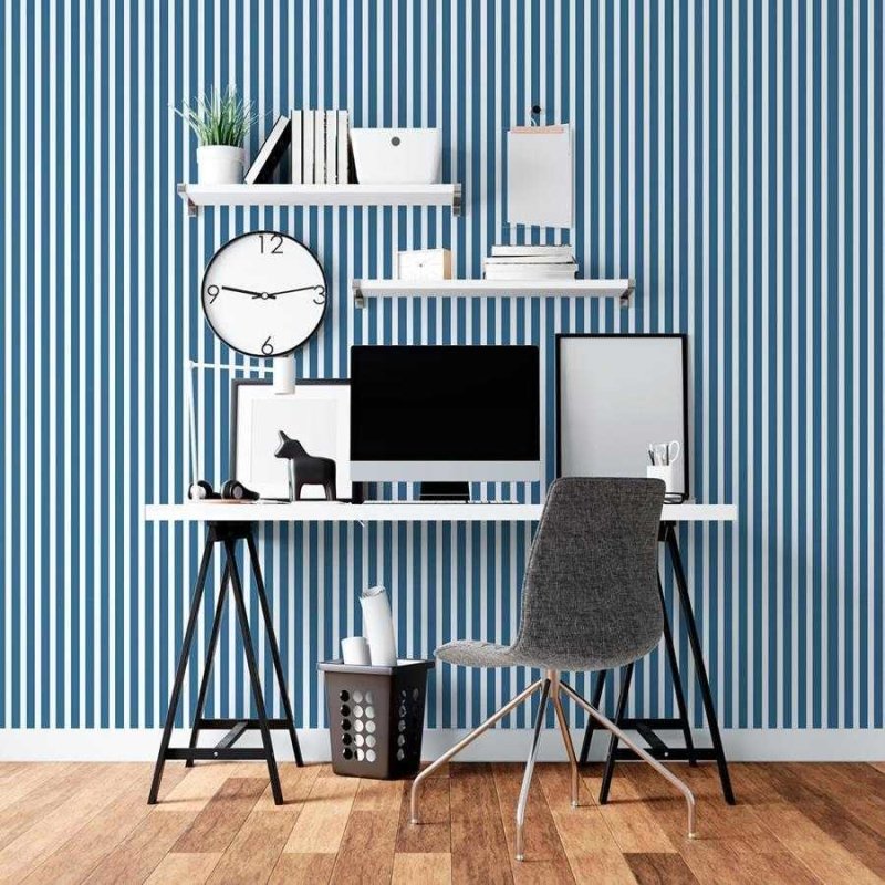 Papel de Parede Adesivo Listras Azul e Branco N06277 - Papel na Parede
