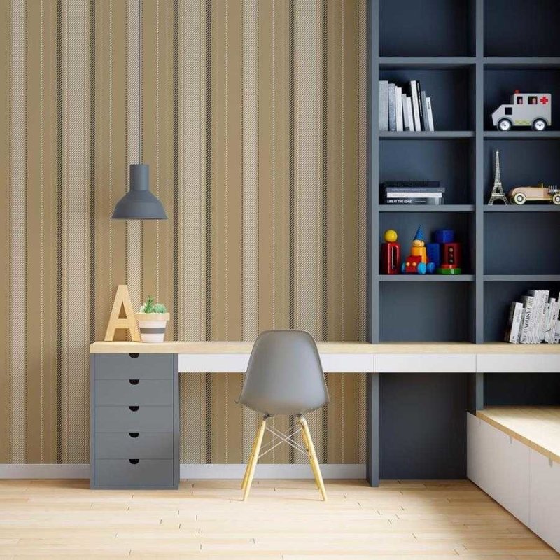 Papel de Parede Adesivo Listras Bege e Preto N06239 - Papel na Parede