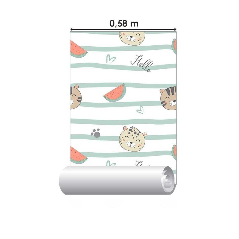 Papel de Parede Adesivo Listras com Gatos N04073 - Papel na Parede