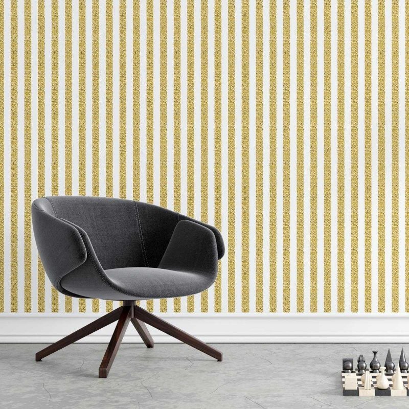Papel de Parede Adesivo Listras Dourado e Branco N04275 - Papel na Parede