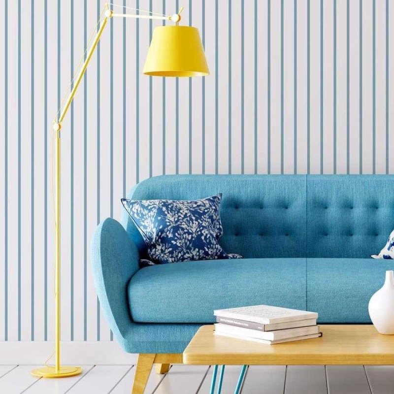 Papel de Parede Adesivo Listras Finas Azul e Branco N06268 - Papel na Parede