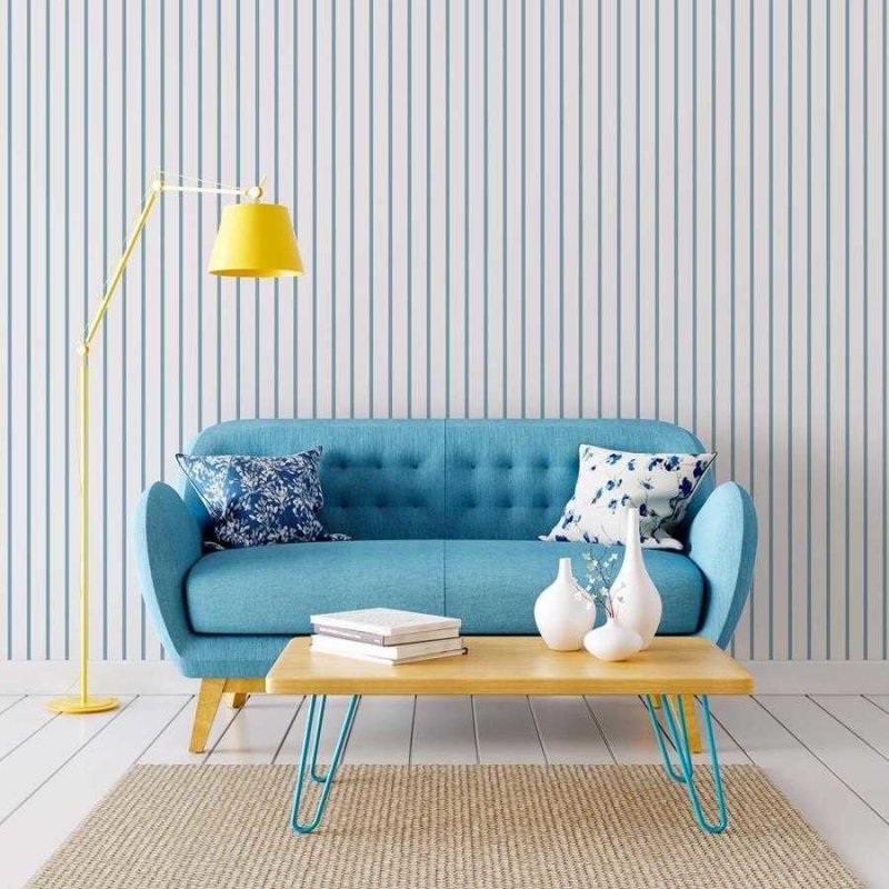 Papel de Parede Adesivo Listras Finas Azul e Branco N06268 - Papel na Parede