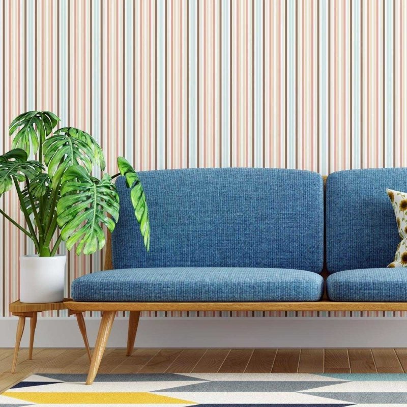 Papel de Parede Adesivo Listras Rosa Azul e Marrom N04242 - Papel na Parede