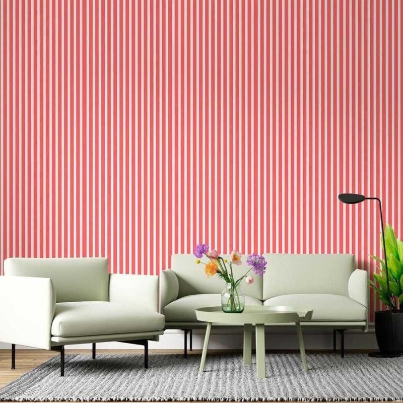 Papel de Parede Adesivo Listras Vermelho e Branco N06279 - Papel na Parede