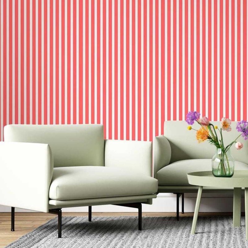 Papel de Parede Adesivo Listras Vermelho e Branco N06279 - Papel na Parede