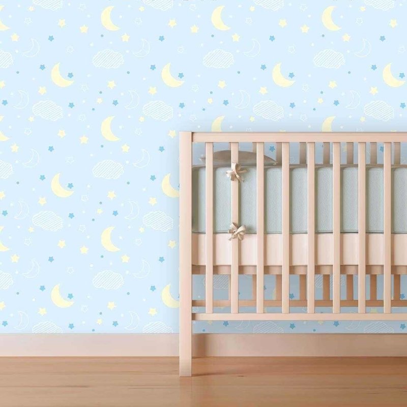 Papel de Parede Adesivo lua estrela azul 432799906 - Papel na Parede