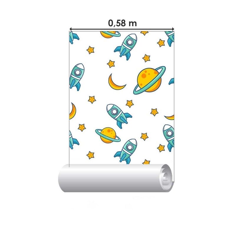 Papel de Parede Adesivo Lua, estrela, foguete N03127 - Papel na Parede