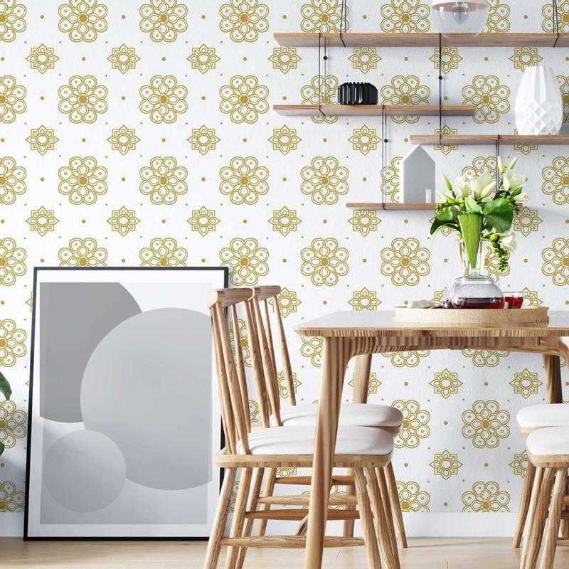 Papel de Parede Adesivo Mandalas Branco e Mel N05080 - Papel na Parede