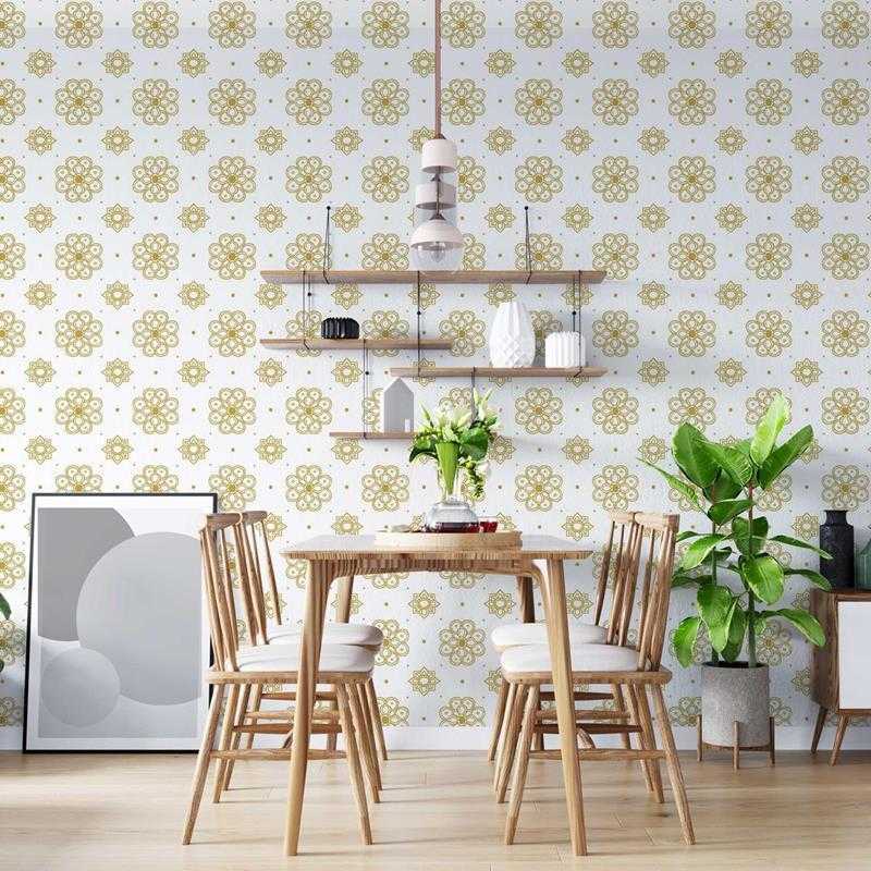 Papel de Parede Adesivo Mandalas Branco e Mel N05080 - Papel na Parede