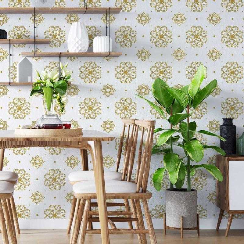 Papel de Parede Adesivo Mandalas Branco e Mel N05080 - Papel na Parede