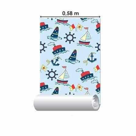 Papel de Parede Adesivo Marítimo Infantil Azul 169751780 - Papel na Parede