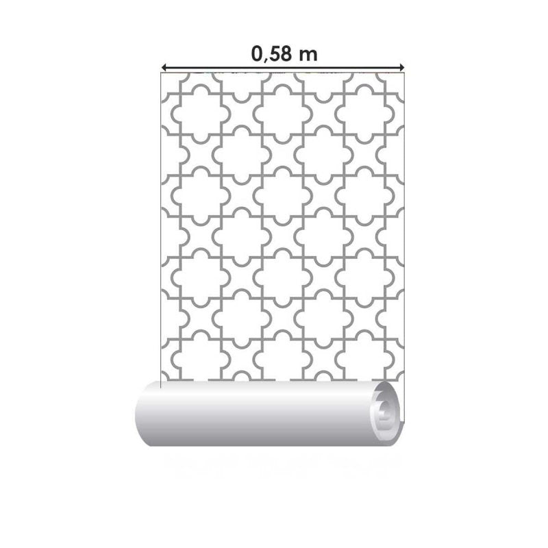 Papel de Parede Adesivo Marroquino Cinza e Branco N05262 - Papel na Parede