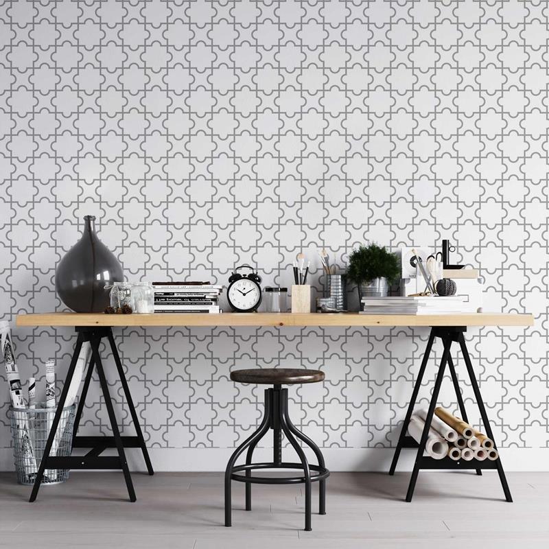Papel de Parede Adesivo Marroquino Cinza e Branco N05262 - Papel na Parede