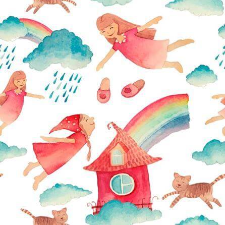 Papel de Parede Adesivo Menina Arco-iris Gato 253992598 - Papel na Parede