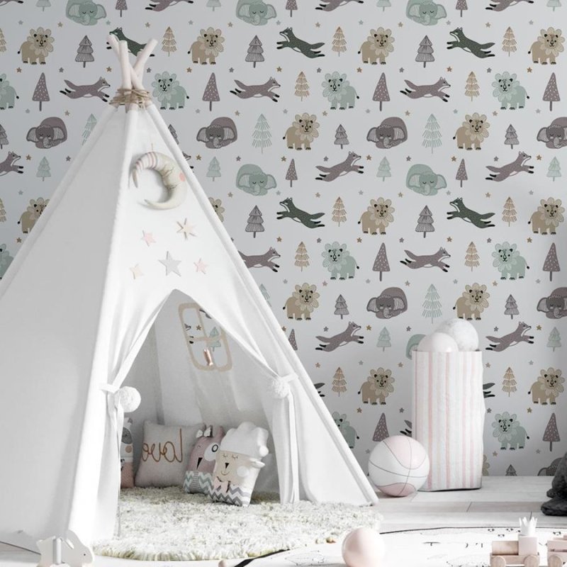 Papel de Parede Adesivo Minimalista Animais Pinheiros N06006 - Papel na Parede