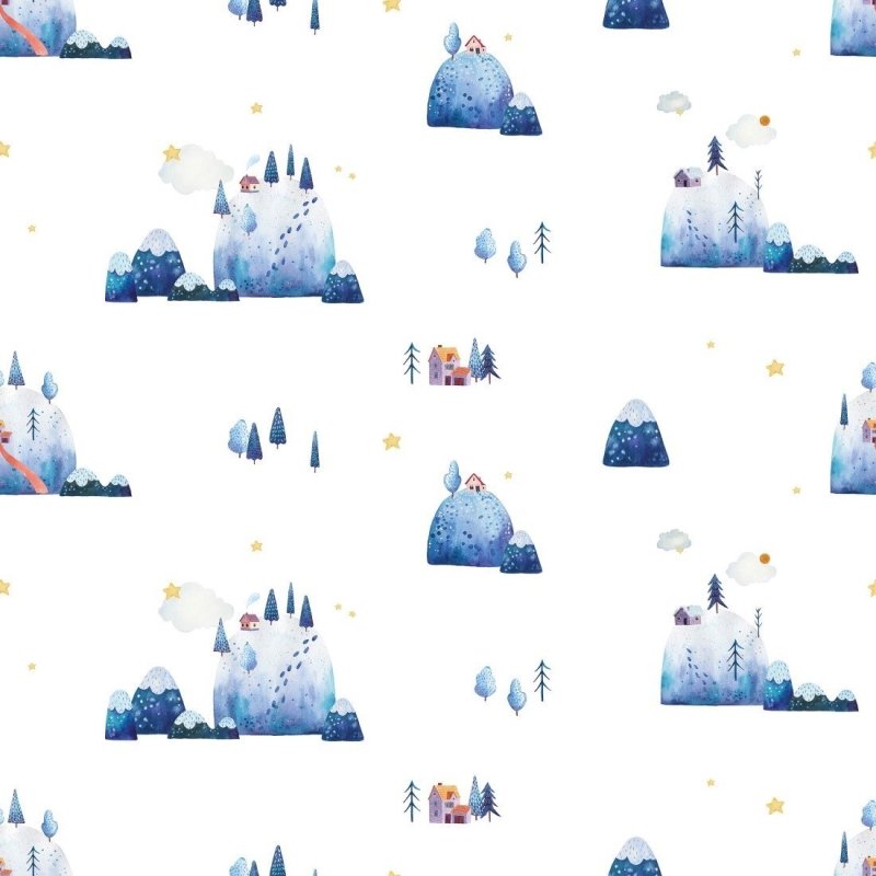 Papel de Parede Adesivo Montanhas Geladas Aquarela N019081 - Papel na Parede