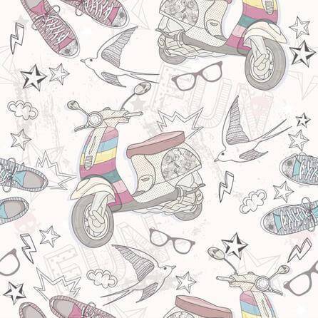 Papel de Parede Adesivo Moto Scooter Retrô 104055974 - Papel na Parede
