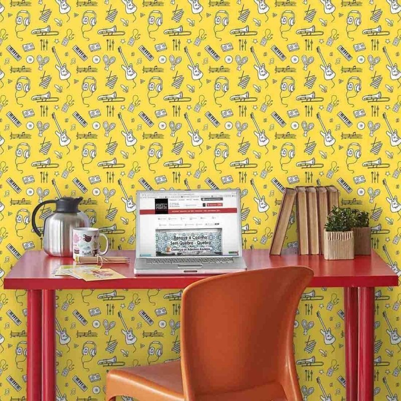 Papel de Parede Adesivo Música Amarelo 308245283 - Papel na Parede