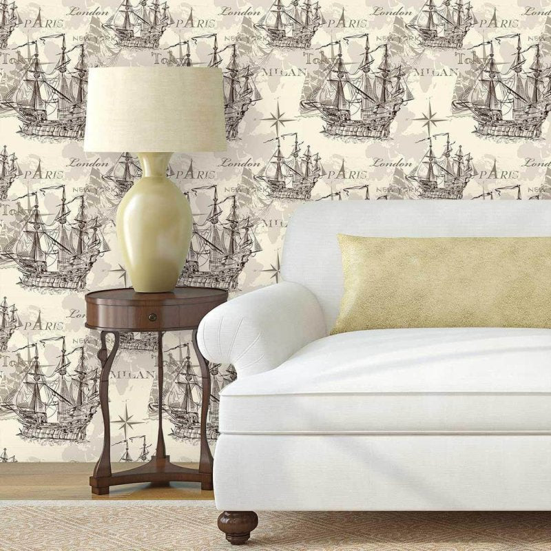 Papel de Parede Adesivo Navio Mapa Cidade 158415341 - Papel na Parede