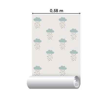 Papel de Parede Adesivo Nuvem Chuva Coração 2153 - Papel na Parede
