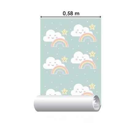 Papel de Parede Adesivo Nuvem Estrela Arco Íris Baby Céu 654321 - Papel na Parede