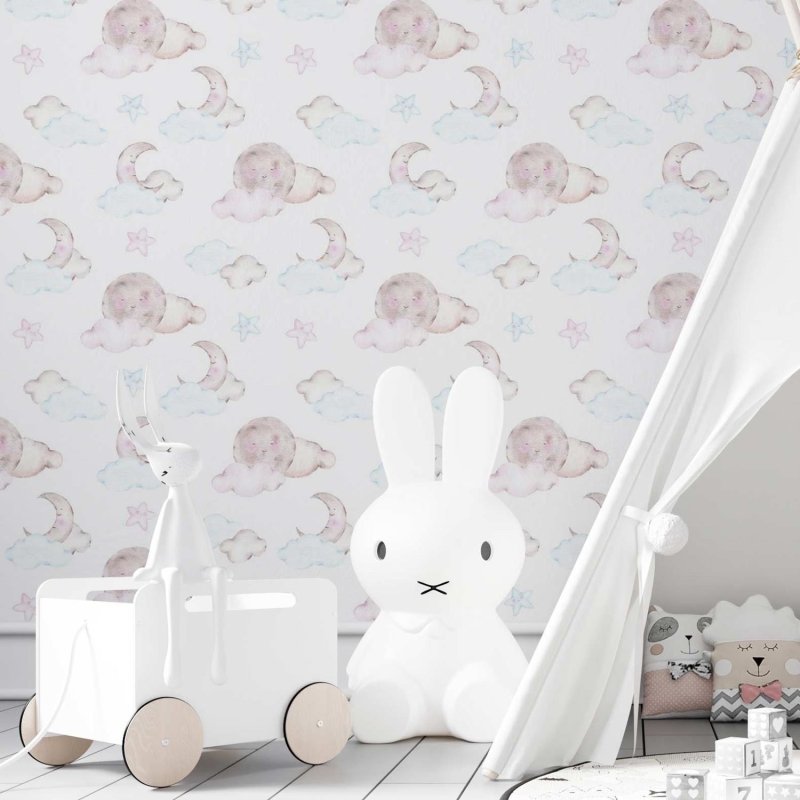 Papel de Parede Adesivo Nuvem, lua infantil N03128 - Papel na Parede