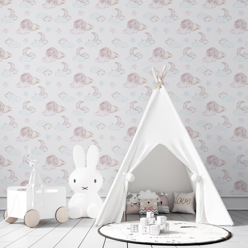 Papel de Parede Adesivo Nuvem, lua infantil N03128 - Papel na Parede