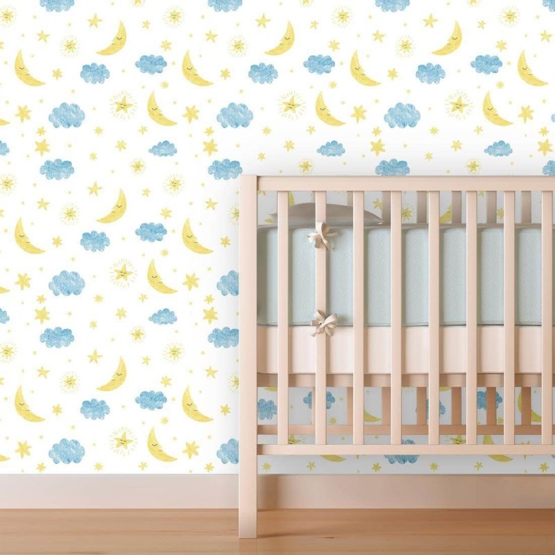 Papel de Parede Adesivo Nuvens e Estrelas 589039781 - Papel na Parede