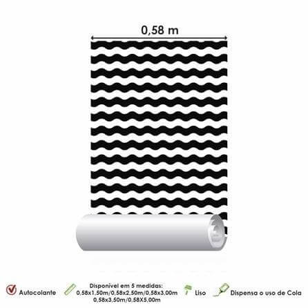 Papel de Parede Adesivo Ondas Preto e Branco 3923000 - Papel na Parede