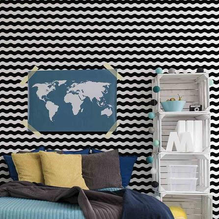 Papel de Parede Adesivo Ondas Preto e Branco 3923000 - Papel na Parede
