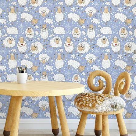 Papel de Parede Adesivo Ovelhas Azul 215709004 - Papel na Parede