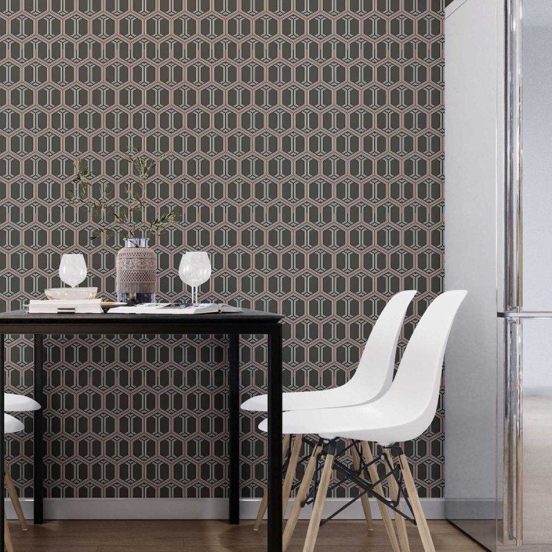Papel de Parede Adesivo Padrão Geométrico Preto e Laranja N07061 - Papel na Parede