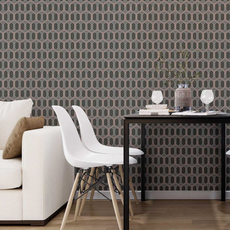 Papel de Parede Adesivo Padrão Geométrico Preto e Laranja N07061 - Papel na Parede