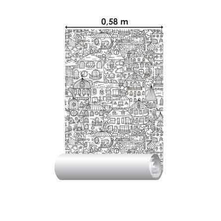 Papel de Parede Adesivo para Colorir Casa Cidade 285467783 - Papel na Parede