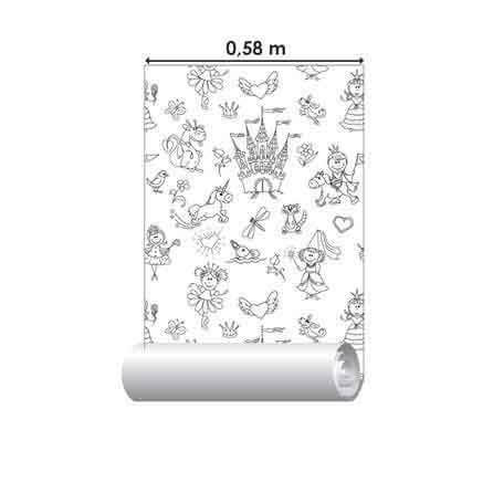 Papel de Parede Adesivo Para Colorir Princesa 47832 - Papel na Parede