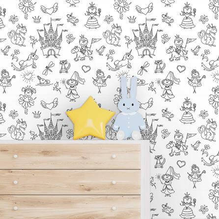 Papel de Parede Adesivo Para Colorir Princesa 47832 - Papel na Parede