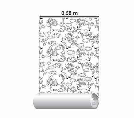 Papel De Parede Adesivo Para Colorir Unicórnio Kids 3000 - Papel na Parede