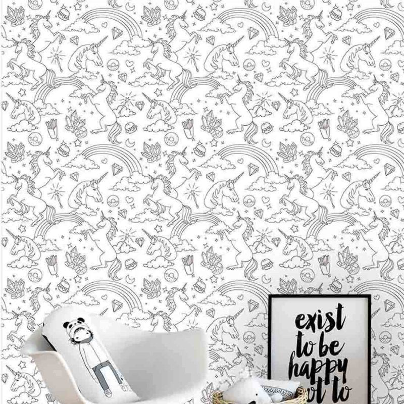 Papel de Parede Adesivo Para Colorir Unicórnio kids 3001 - Papel na Parede