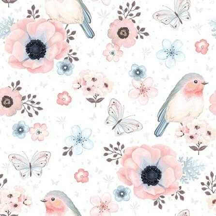 Papel de Parede Adesivo Pássaro Floral Rosa Azul 382956823 - Papel na Parede