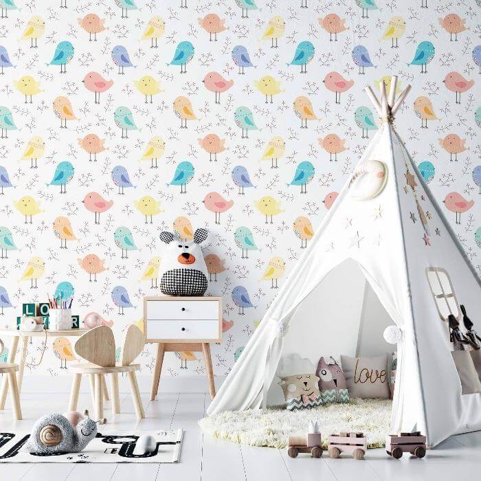 Papel de Parede Adesivo Passaro Infantil N02070 - Papel na Parede