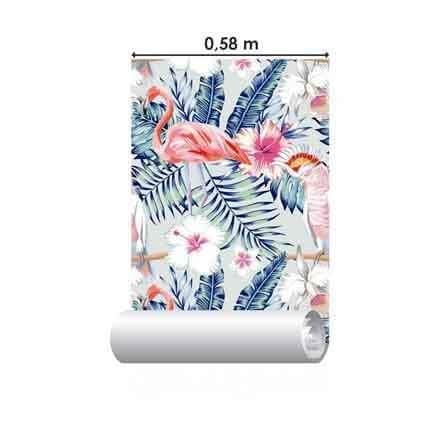 Papel de Parede Adesivo Pássaros Flamingo Floral 538460995 - Papel na Parede