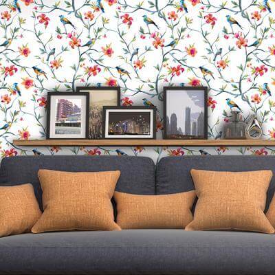 Papel de Parede Adesivo Pássaros Floral 397946116 - Papel na Parede
