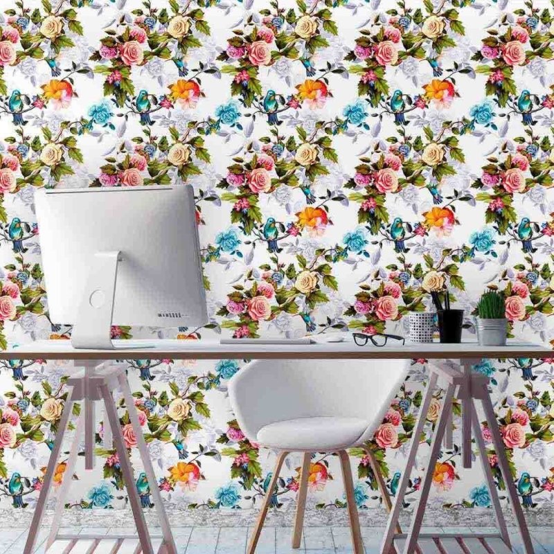 Papel de Parede Adesivo Pássaros Floral 512895871 - Papel na Parede